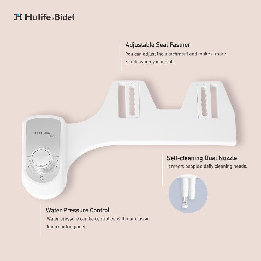 Hulife Non-Electric Bidet Attachment with Dual Nozzle Self Cleaning Cold Water in White HLB-200