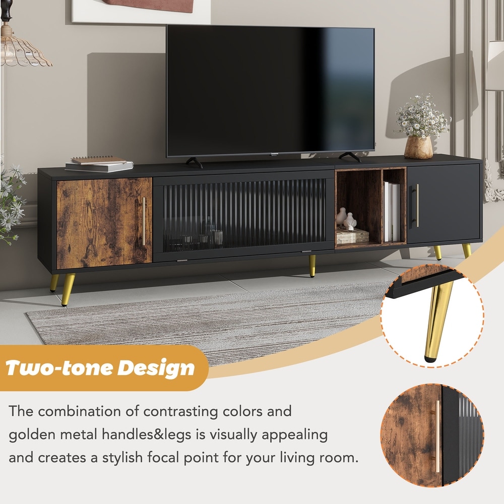 TV Stand with Metal Handles Legs  Two tone Media Console for TVs Up to 80\