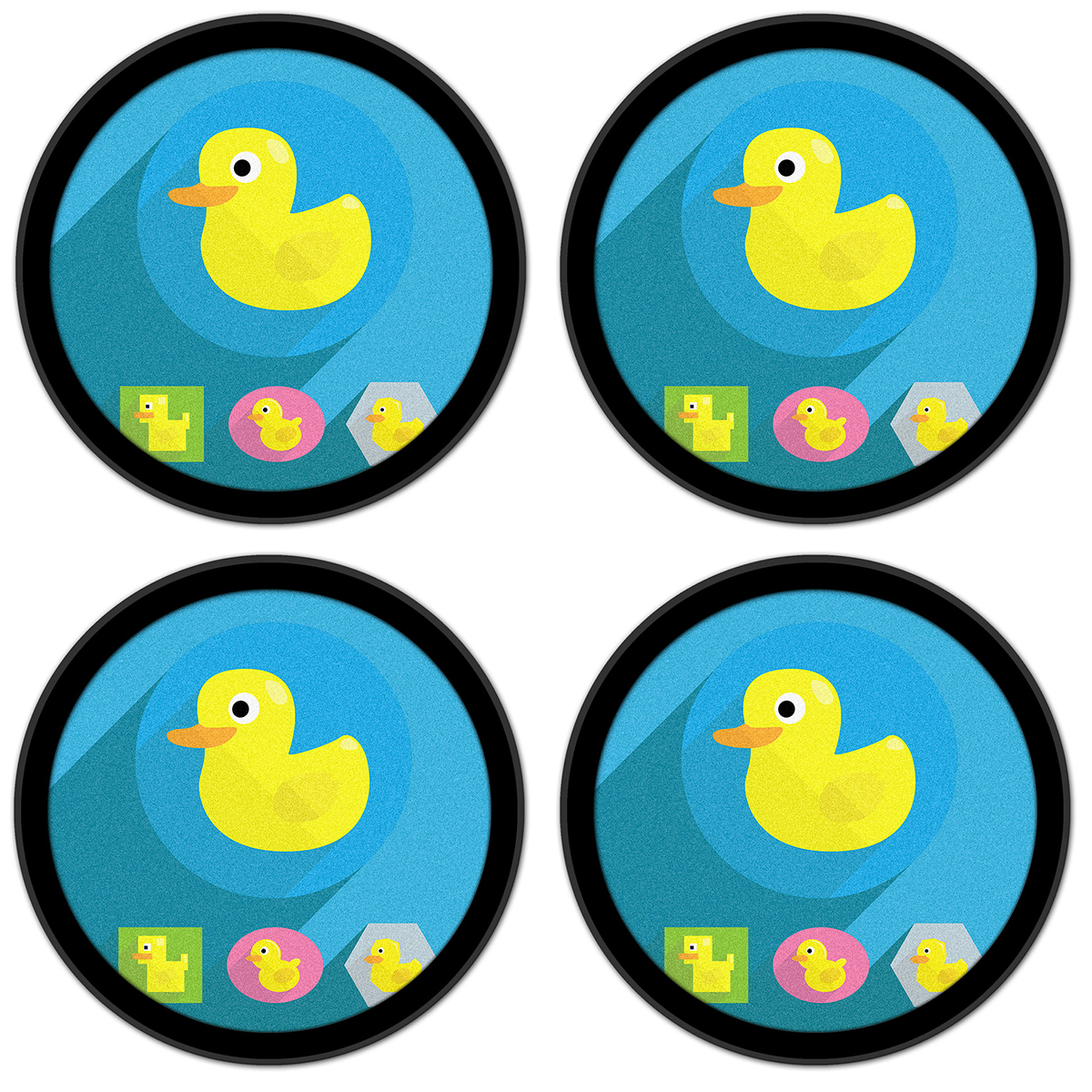 Silicone Non-Slip Drink Coasters with Removable Printed Absorbent Felt Pad - Set of 4 - Rubber Ducks