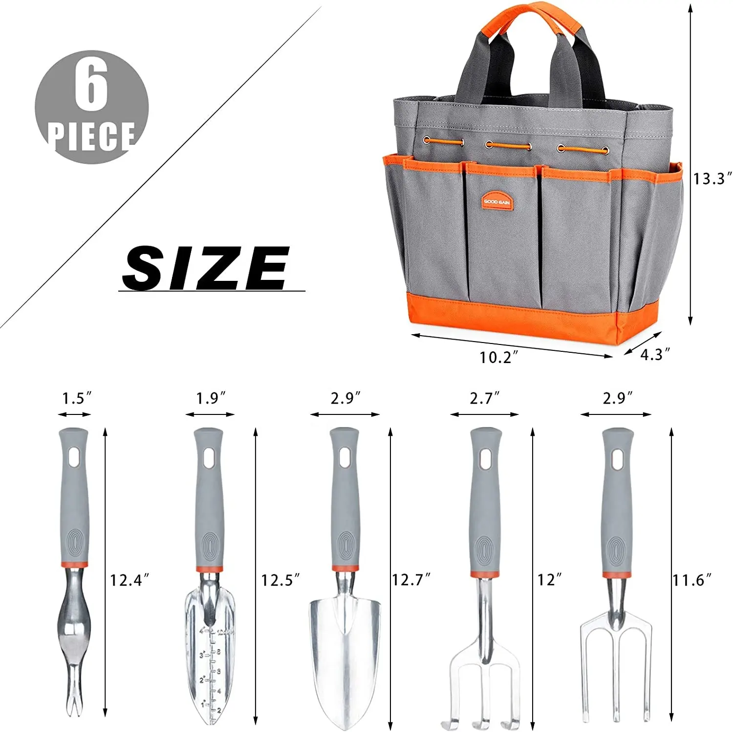 Garden Tools Set 6 Piece Large Gardening Tools Aluminum Outdoor Garden Kit Includes Trowel Weeder