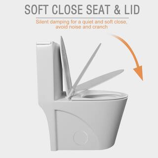 BTCSTAR Clea Rough in 12 in. 1-piece 1.6 GPF Dual Flush Elongated Toilet in Glossy White Closed One Piece Toilet Seat Included BTCMTL0812WH