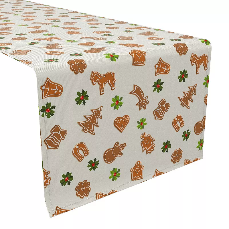 Table Runner， 100% Cotton， 16x108， Gingerbread Cookies and Holly