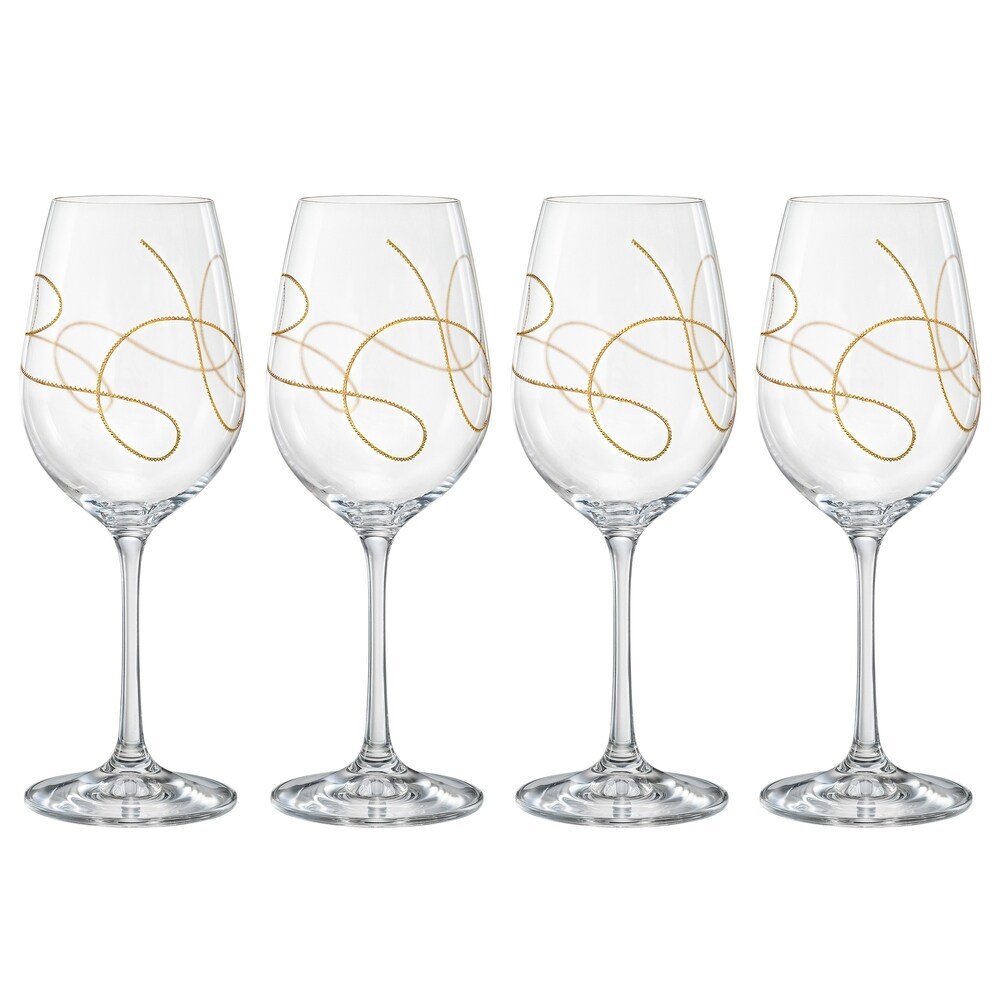 Majestic Gifts Inc. European Wine Glasses Gold String Design S/4 16oz