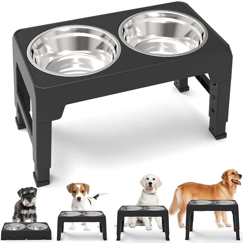 Elevated Dog Bowls Adjustable Raised Dog Bowl Stand with Double Stainless Steel Dog Food Bowls Adjusts to 4 Heights for Small Medium Large Dogs and Pets