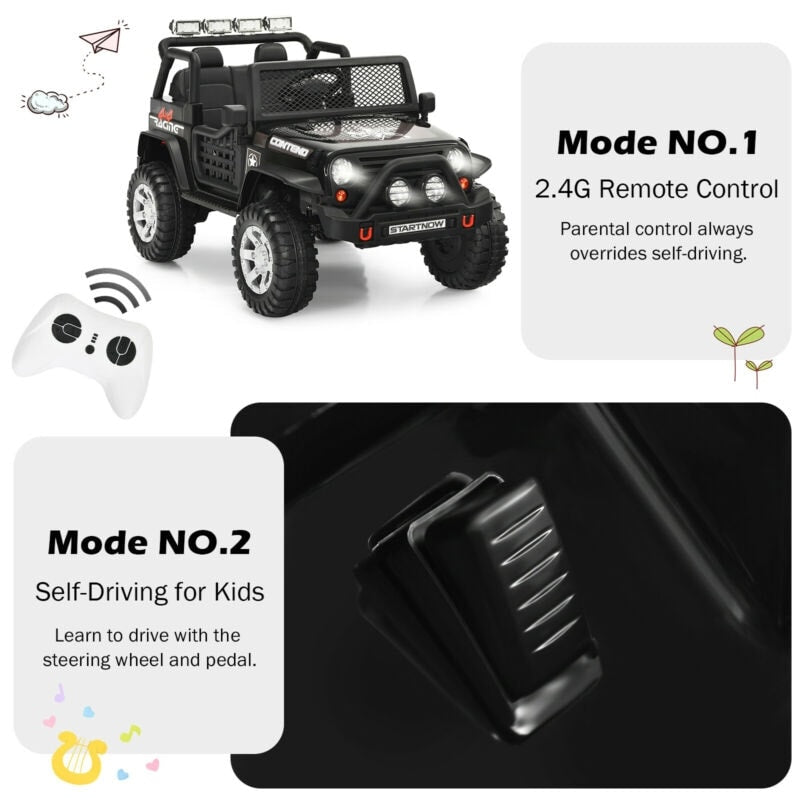 Kids Ride on Jeep Car 12V Battery Powered Electric Riding Toy Truck with Remote Control, Lights & Music