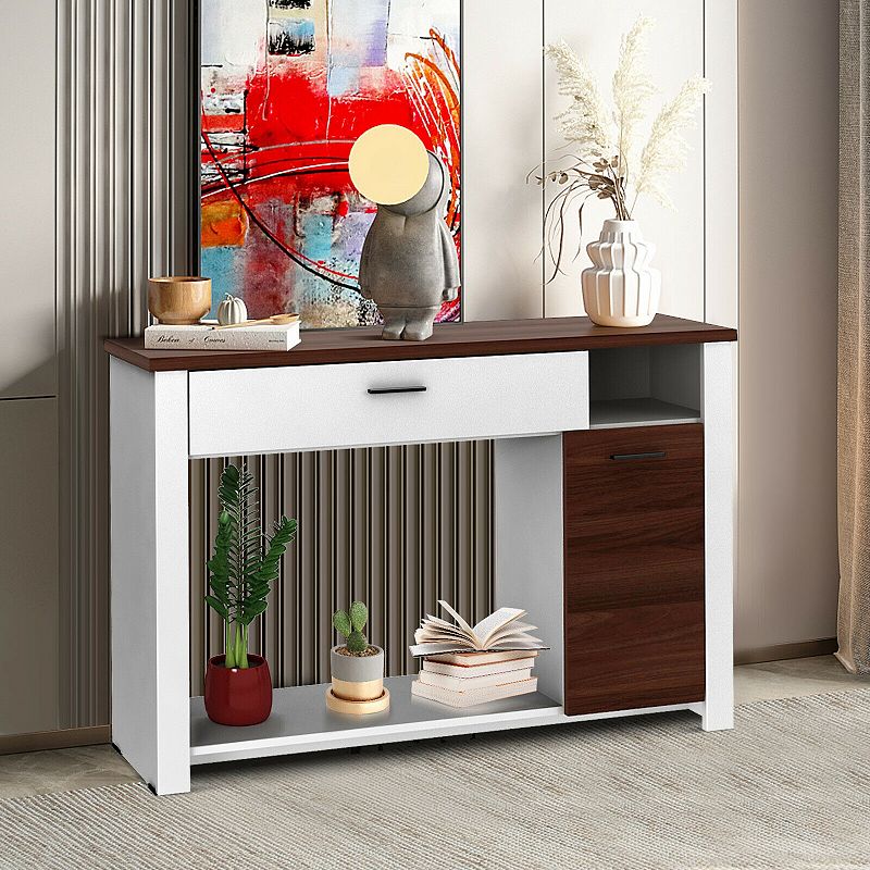 48 Inch Console Table with Drawer and Cabinet