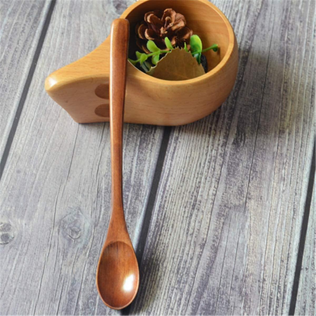 Wooden Spoons， 2 Pieces Wood Soup Spoons Long Handle Spoon