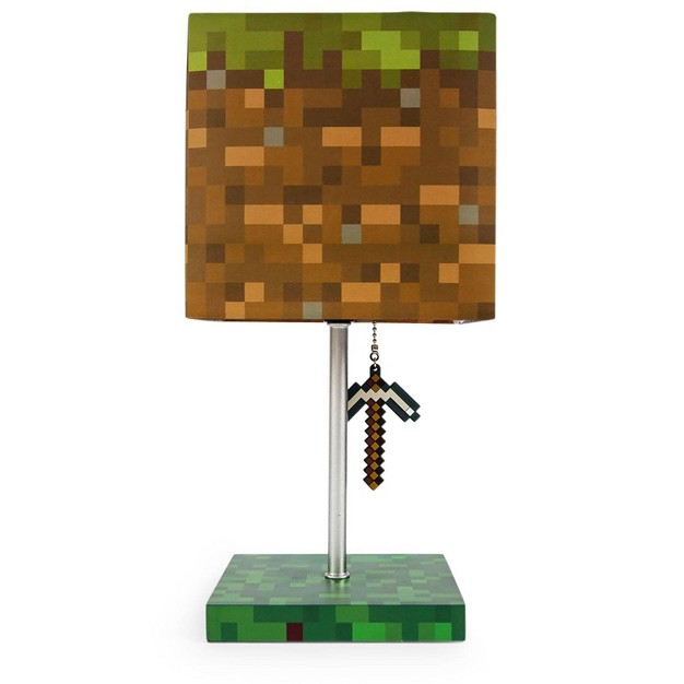 Ukonic Minecraft Grass Block Desk Lamp With Pickaxe 3d Puller 14 Inches Tall