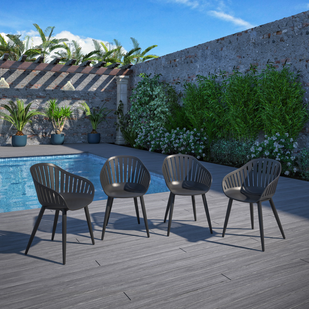 Amazonia Tennet Modern Wood Patio Dining Chairs  Set of 4 Black Aluminum Chairs   Midcentury   Outdoor Dining Chairs   by Amazonia  Houzz