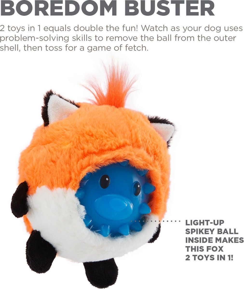 Outward Hound Unbelieva-Ball Fox Interactive Plush Toy with Light Up Dog Ball， Orange