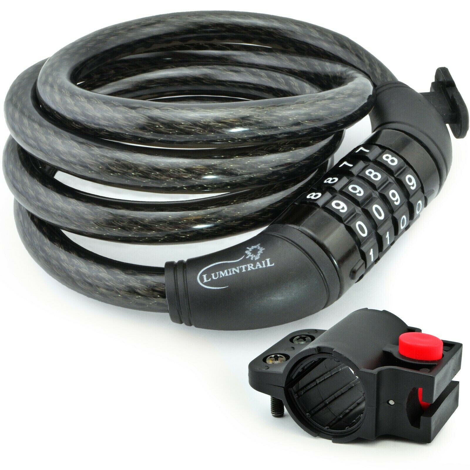 Lumintrail Security 4 Digit Combination Bike Cable Lock with Mounting Bracket 1 Pack