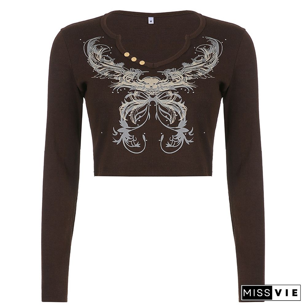 Rhinestone Detail Long Sleeve T-Shirts