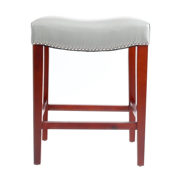 Counter Height Leather Bar Stools Set of 2 for Counter Backless Modern Barstools Upholstered Chairs with Rubber Wood Legs