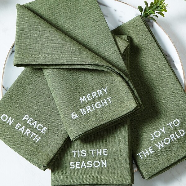 Joyful Sentiment Embroidered Napkins，Set of 4