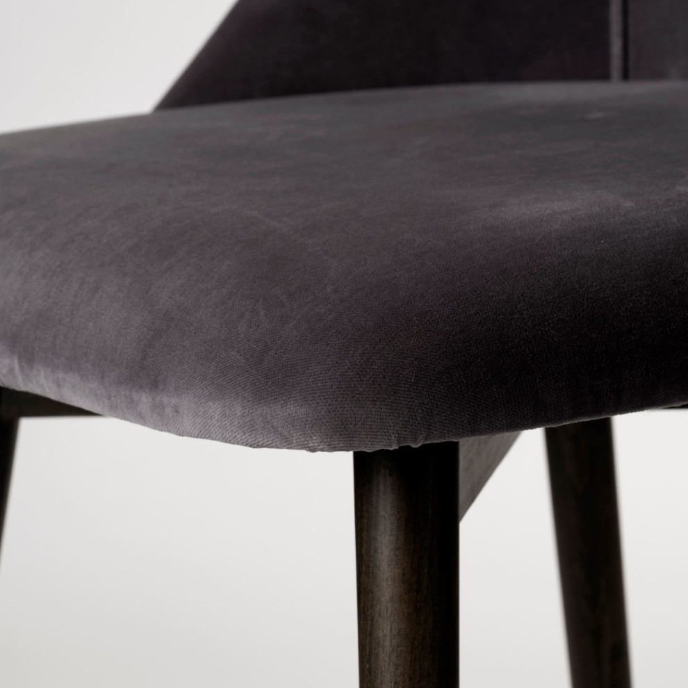 HomeRoots Grey Velvet Wrap With Black Wood Base Dining Chair   Midcentury   Dining Chairs   by VirVentures  Houzz