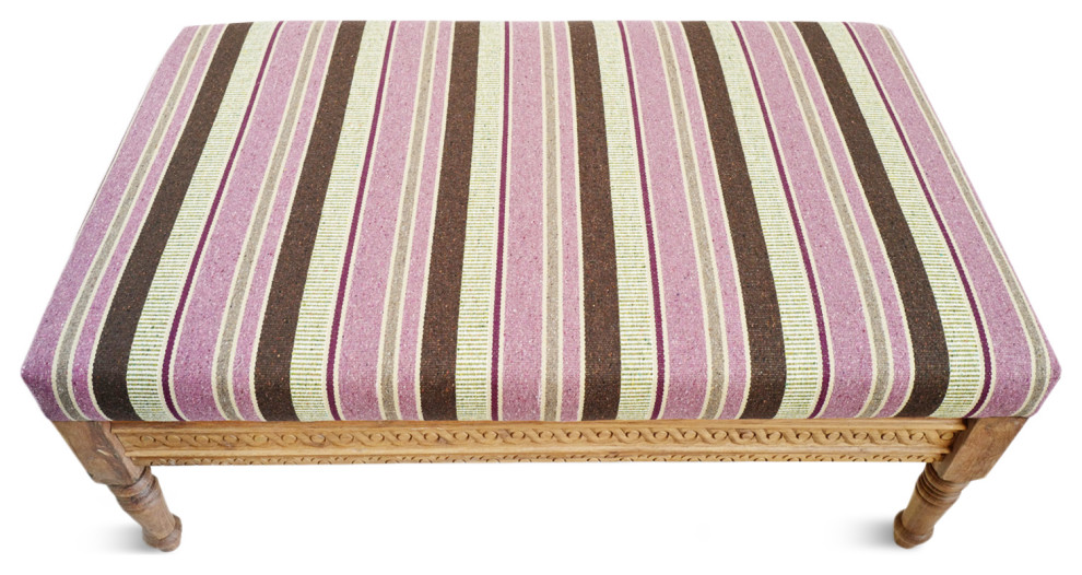 Striped Lilac  ampBrown Kilim Ottoman   Traditional   Footstools And Ottomans   by Design Mix Furniture  Houzz