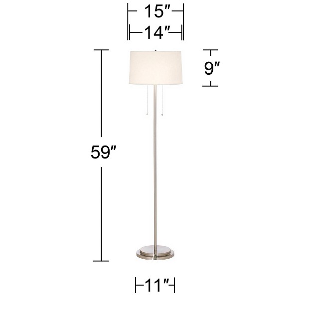 Tall Brushed Nickel Silver Off White Tapered Drum Shade For Living Room Bedroom Office House Home