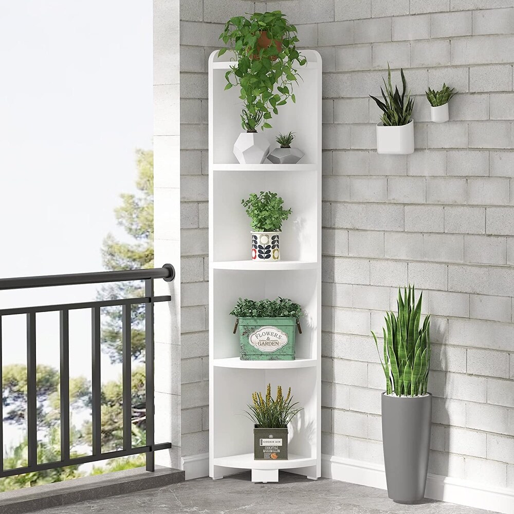 White Corner Shelf  5 Tier Wood Wall Corner Bookshelf   11.8\