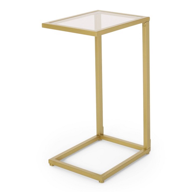 Bagan Modern Glam Glass Top C shaped Side Table Gold Christopher Knight Home