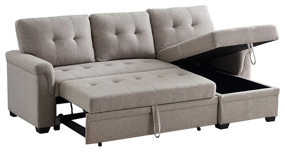 Sectional Sleeper Sofa  Tufted Seat  ampBack With Reversible Storage Chaise  Gray   Transitional   Sleeper Sofas   by Decor Love  Houzz