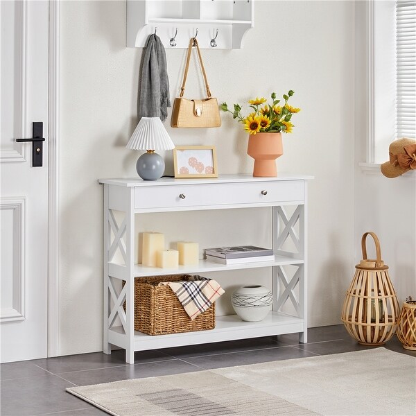 Yaheetech X Design Console Table with 1 Drawer and 2 Open Shelves