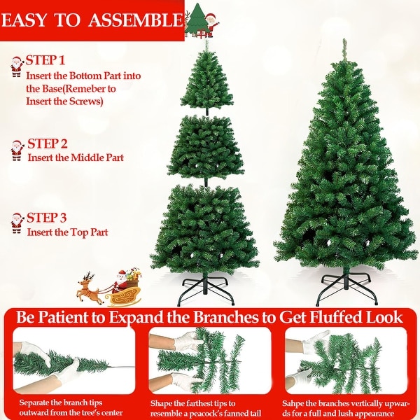 6ft Christmas Tree with 1000 Branch Tips Artificial Xmas Tree with Metal Hinges and Foldable Base