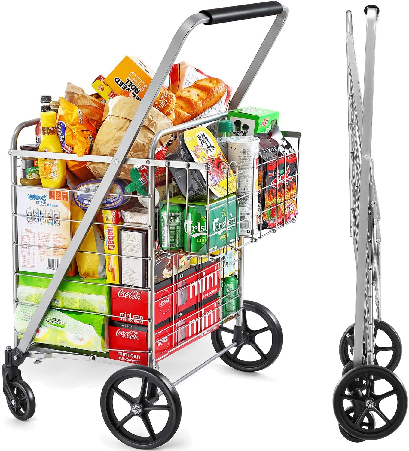 Wellmax Shopping Cart with Wheels, Metal Grocery Cart with Wheels, Shopping Carts For Groceries