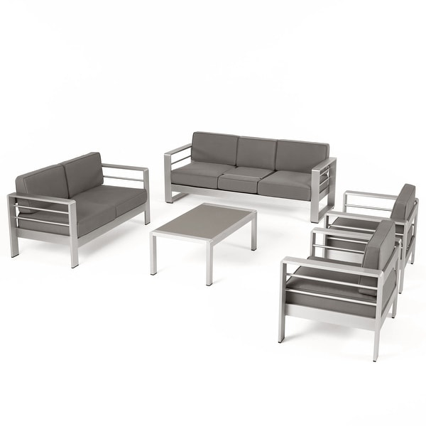 Cape Coral Outdoor 7Seater Aluminum Patio Sofa Set with Coffee Table by Christopher Knight Home