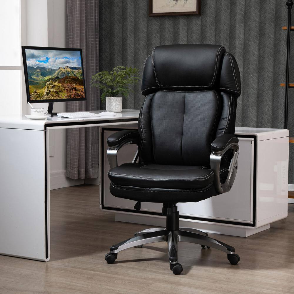 Vinsetto Black, High Back Ergonomic Home Office Chair PU Leather Swivel Chair with Adjustable Height, Air Lumbar Support Armrests 921-502BK