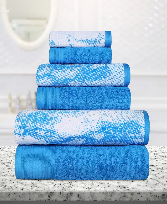 Superior Quick Drying Cotton Solid and Marble Effect 6 Piece Towel Set