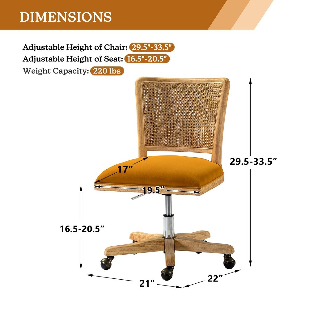 Calcutta Modern Rattan Back Task Chair with Solid Wood Legs by HULALA HOME