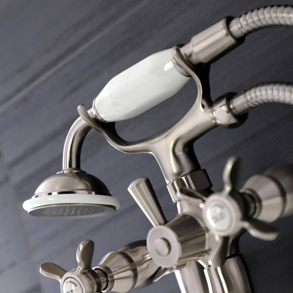 Kingston Brass Essex 2-Handle Wall-Mount Clawfoot Tub Faucets with Handshower in Brushed Nickel HKS246SN