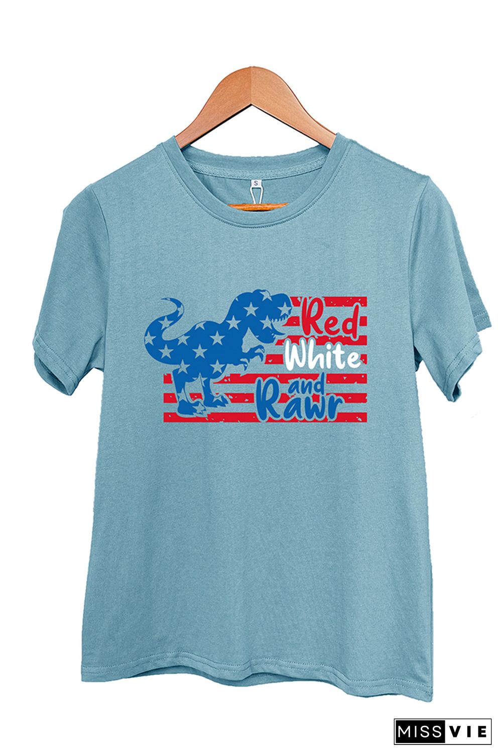 Red White And Rawr Print Summer Graphic Tee Wholesale