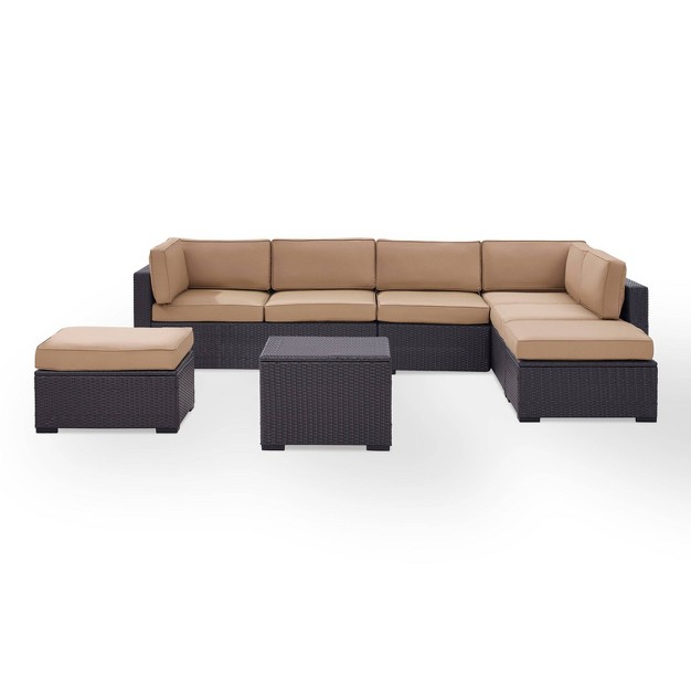 Biscayne 6pc Outdoor Wicker Sectional Set Mocha Crosley