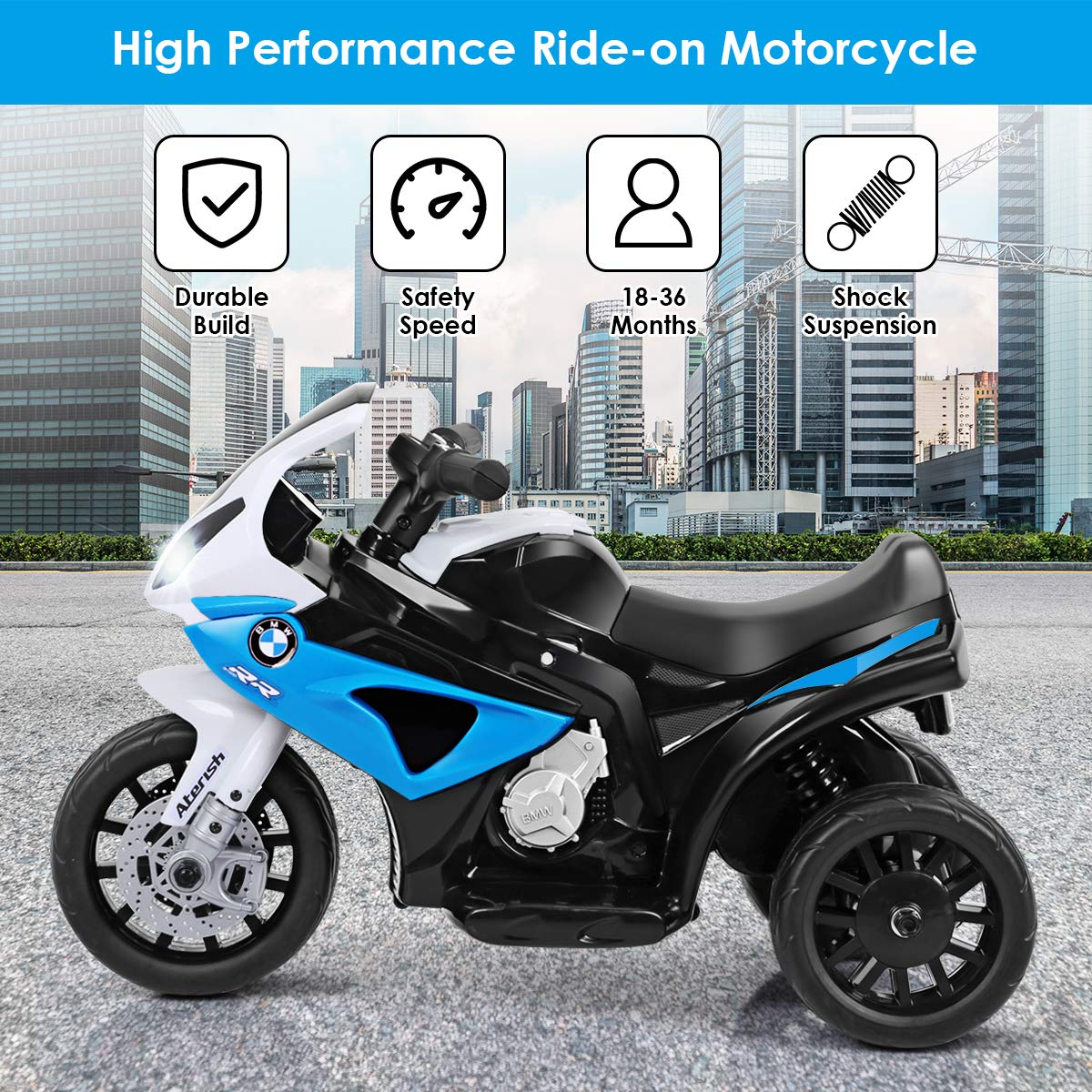 Costzon Kids Ride on Motorcycle, Licensed BMW 6V Battery Powered 3 Wheels Motorcycle Toy for Children Boys & Girls