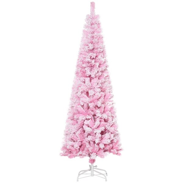 HOMCOM Artificial Colored Slim Flocked Christmas Tree with Stand