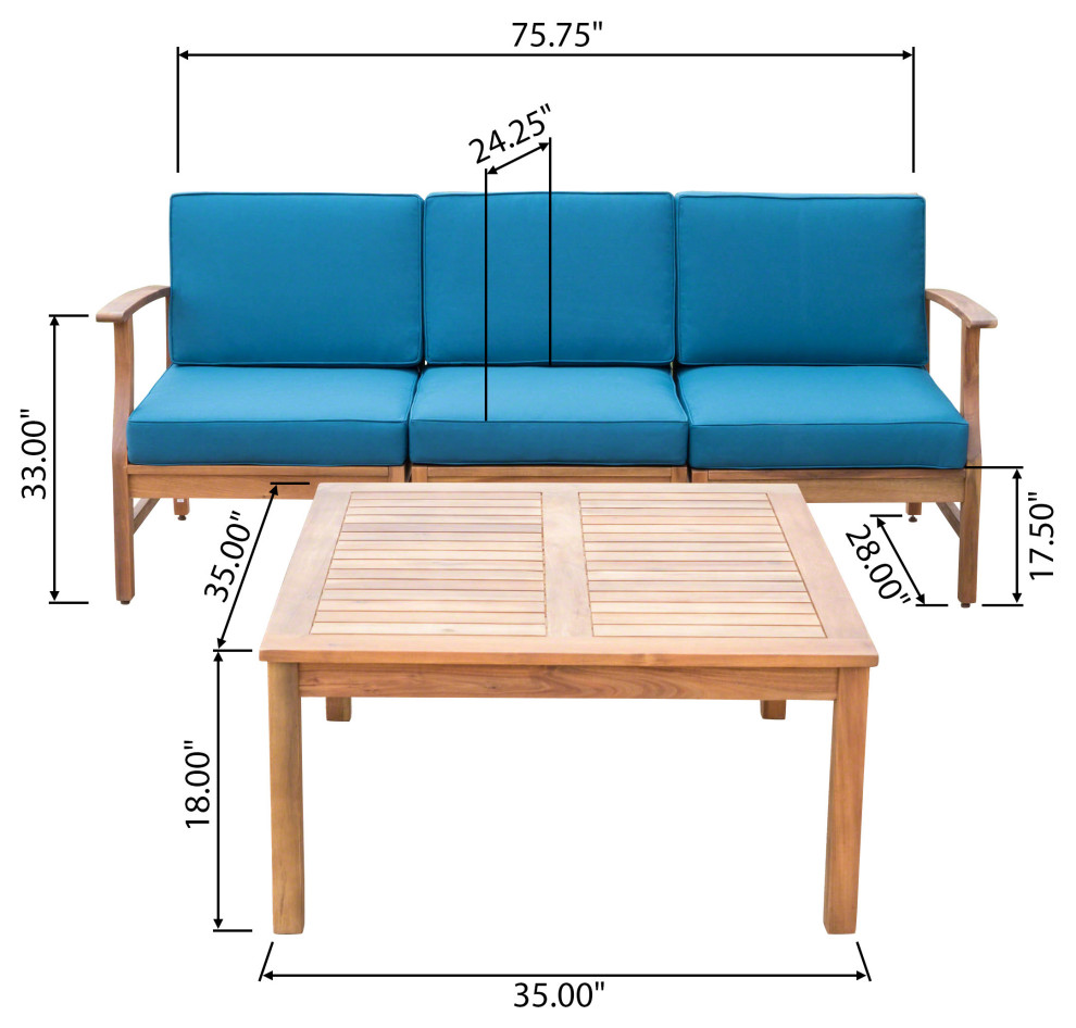 GDF Studio Scarlett Outdoor 3 Seat Teak Finished Acacia Wood Sofa and Table Set   Contemporary   Outdoor Lounge Sets   by GDFStudio  Houzz