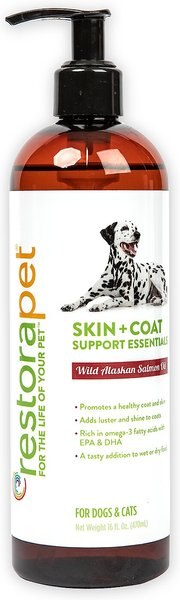 RestoraPet Skin + Coat Support Essentials Wild Alaskan Salon Oil Supplement  for Dogs， 16-oz bottle