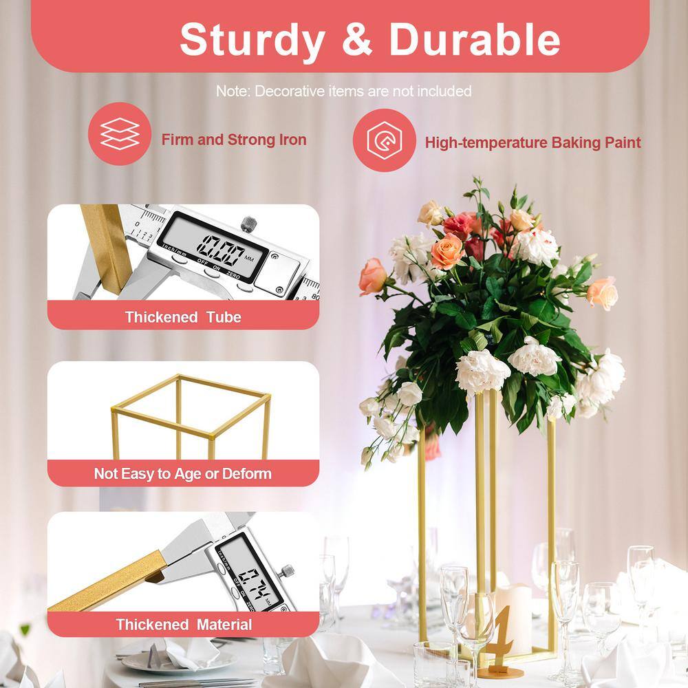 YIYIBYUS 23.6 in. Tall IndoorOutdoor Gold Metal Wedding Column Flower Plant Stand (10-Piece) JJOU3O4YWDZJ8