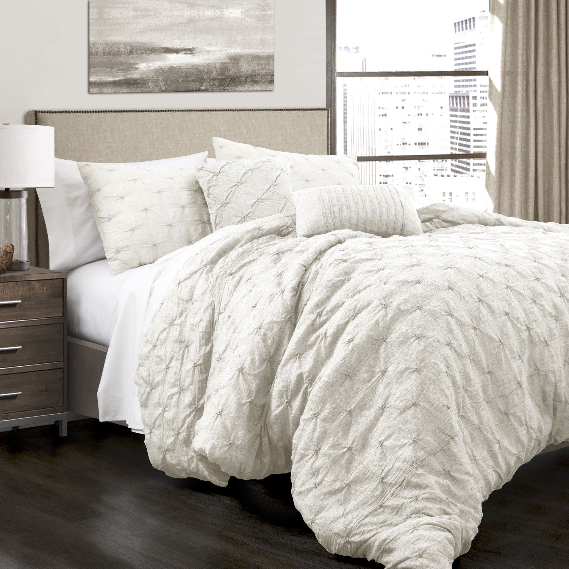 Bedding Bundle: Monique Stripe Quilt + Ravello Pintuck Comforter - King