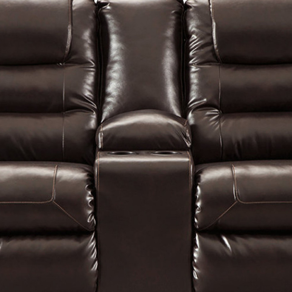 Benzara BM194828 Leatherette Metal Reclining Loveseat Lift Top Console  Brown   Contemporary   Loveseats   by Benzara  Woodland Imprts  The Urban Port  Houzz