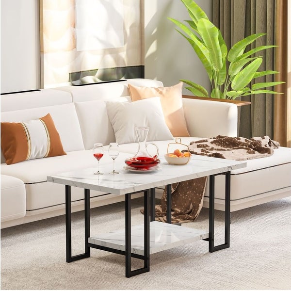 Mieres 39'' Wide 2-Tier Faux Marble Top Coffee Table with Steel Frame