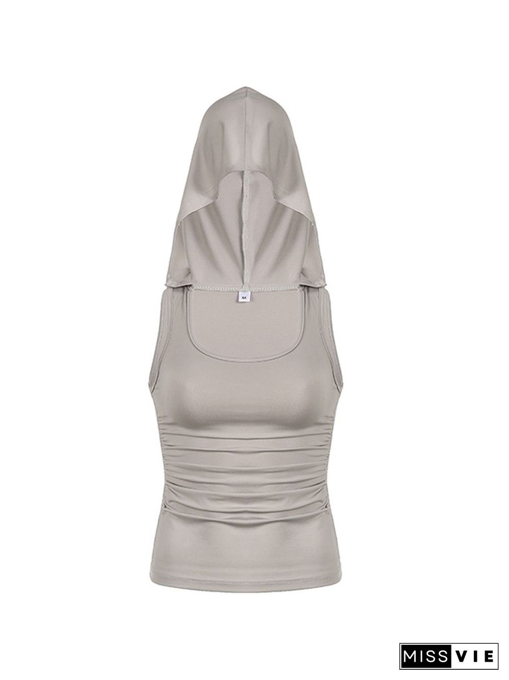 Solid Color Pleated Hooded Tank Top