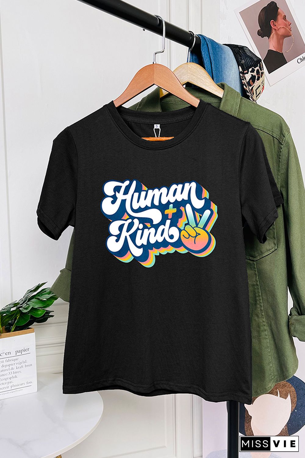 Human Plus Kind Peace Sign Short Sleeve Graphic Tee Wholesale