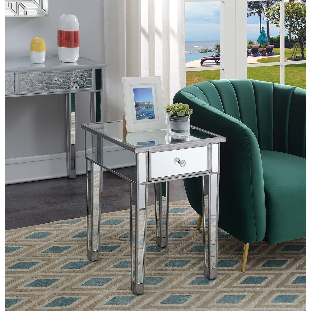 Convenience Concepts Gold Coast Mirrored 1 Drawer End Table