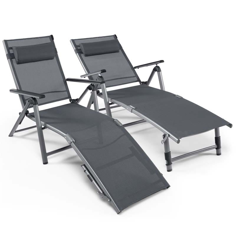 Folding Aluminum Chaise Lounge Chair with Quick-Drying Fabric, 8-Position Outdoor Lounge Recliner