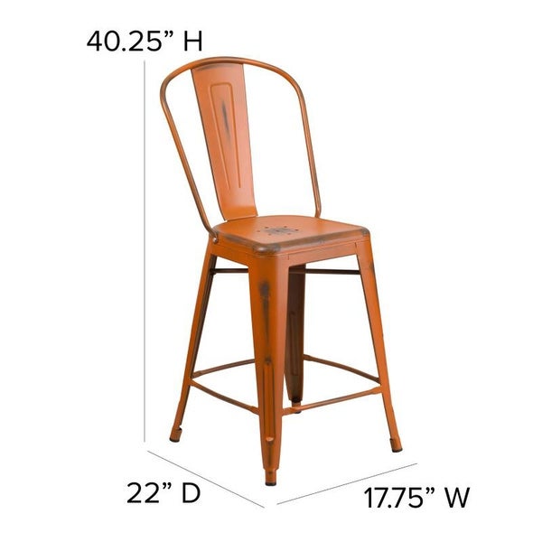 Flash Furniture Counter Height Stool with Teak Poly Resin Wood Seat - 17.75