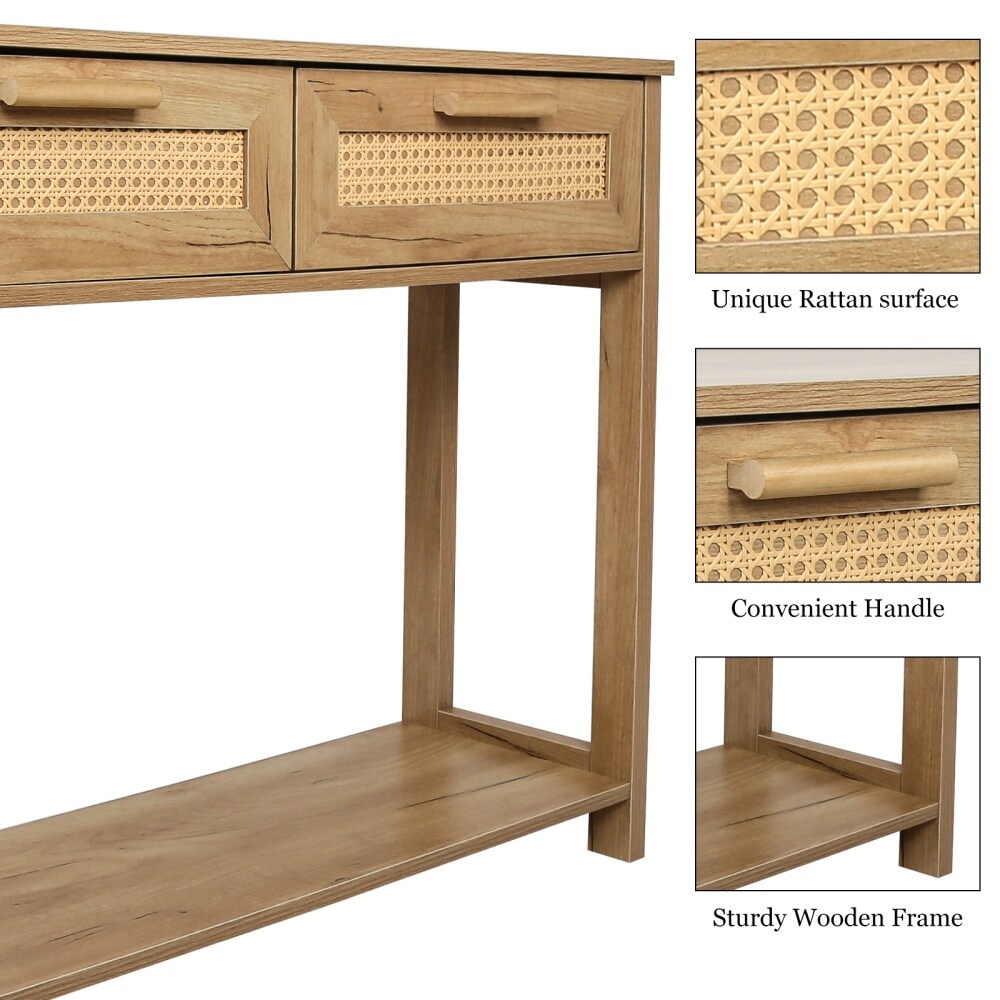 39.37 inch Console Table Sofa Table with 2 Drawers and open Shelf