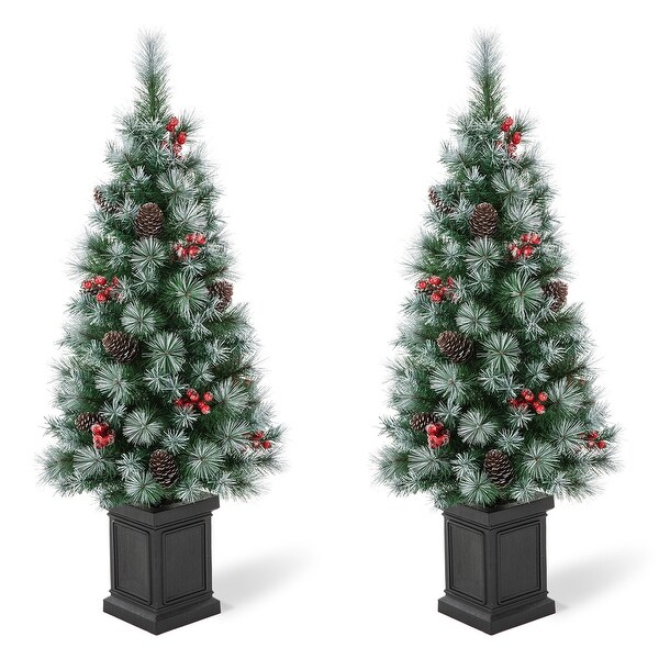 Glitzhome 4ft/5ft/6ft PreLit Pine Artificial Christmas Porch Tree with Decorative Urn Pot