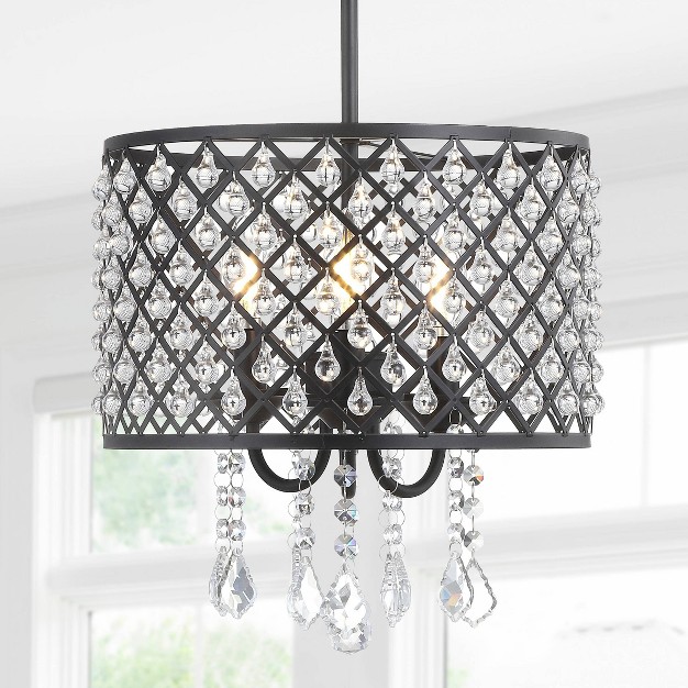 Adjustable Metal crystal Gigi Drop Pendant includes Energy Efficient Light Bulb Black Jonathan Y